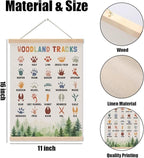 Boho Animal Woodland Tracks Poster Hanger, Forest Jungle Animals Nursery Decor Wall Decor, Paw Print Educational Posters Country Wall Art Wall Hanging Banner Farmhouse Home Playroom Baby Room Decor