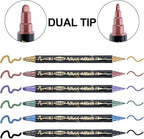 TRANSON 12Colors Metallic Paint Markers Bold and Fine Dual-tip for Rock Wood Ceramic Canvas DIY Painting Drawing