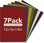 ROBOTIME 7-Pack Double-Sided Colored 1/8" Plywood Sheets - 12 x 16 x 1/8 Inch - Roller-Coated Solid Color 3mm Craft Wood Sheets for Laser Cutting - Assorted Colors - WB123