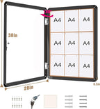 38"x28" Enclosed Bulletin Board, Lockable Weather-Resistant Aluminum Cork Noticeboard for School & Office, Black Frame w/Cork