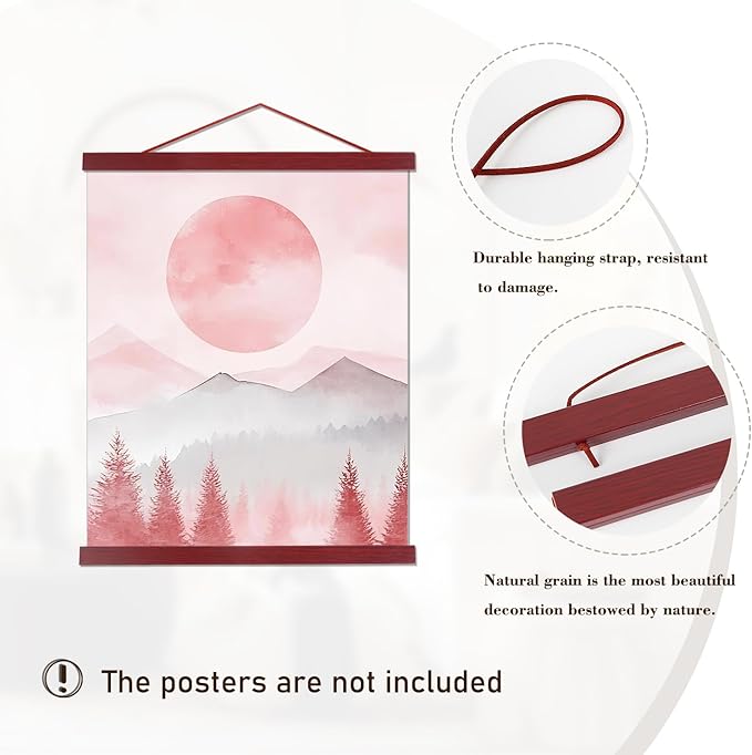 Artmag Magnetic Poster Hanger Frame, 12x18 12x16 12x24 Light Wood Wooden Magnet Canvas Artwork Print Poster Hangers Frames Hanging Kit (Mahogany, 12")