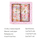 MAFELOE 2 Meters Long 12 Rolls Washi Tape Set, Decorative Adhesive Supplies for Scrapbook Journaling Junk Bullet Art Collage-Floral Print Series-Pink (HZ-3Y-SHMJ-01)