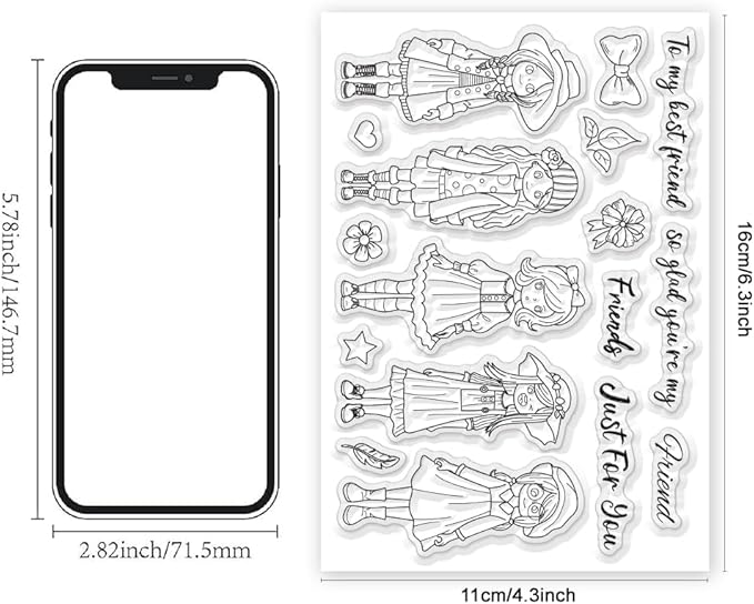 Fashion Girls Clear Stamps 6.3x4.3 Friendship Word Rubber Stamp Flower Silicone Stamps Star Heart Transparent Stamps for DIY Scrapbooking Card Making Photo Album Decor