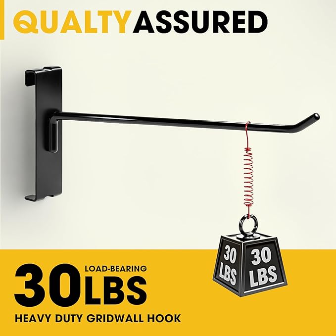 Gridwall Hooks 4 Inch 6 Inch 8 Inch, 60 Pack Heavy Duty Display Hook for Wire Grid Wall Panel, Grid Wall Accessories for Retail, Craft Shows, Home Setup and Customized Display, Black