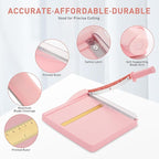 Paper Cutter, Paper Slicer with Safety Guard and Blade Lock, 12" Cut Length Guillotine Paper Cutter with 16 Sheet Capacity, Paper Cutters and Trimmers for Cardstock Cardboard (Pink)