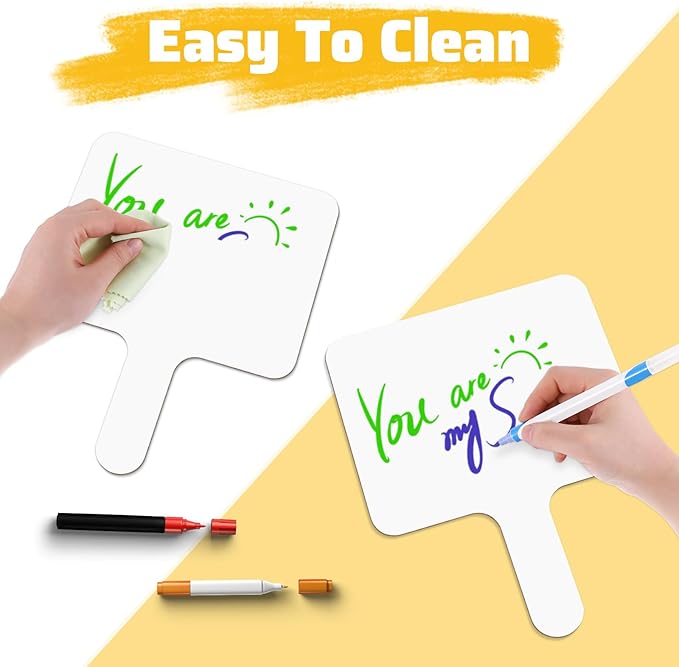 10 Pcs Dry Erase Answer Paddles 10x8 Inch Handheld White Boards Mini Double Sided Dry Erase Signs Small Auction Paddles for Students Teachers Office Classroom Meeting Voting Family Games Party