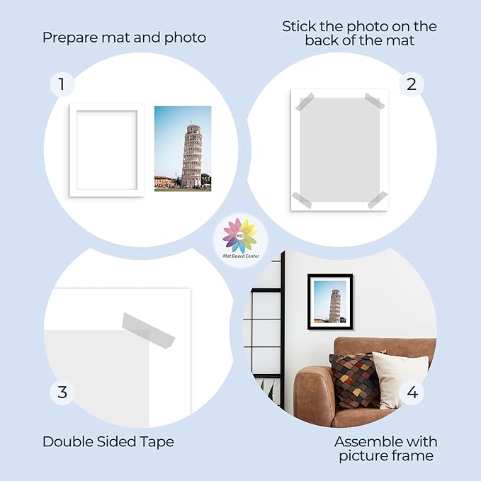 MBC Mat Board Center, 5 Pack 8x10 for 7x9 White Picture Mats Frame Mattes, Bevel Cut, Acid Free, 4-ply Thickness