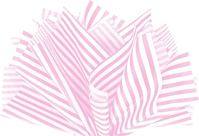 Flexicore Packaging Light Pink Pin Stripe Print Gift Wrap Tissue Paper Size: 15 Inch X 20 Inch | Count: 100 Sheets | Color: Light Pink Pin Stripe