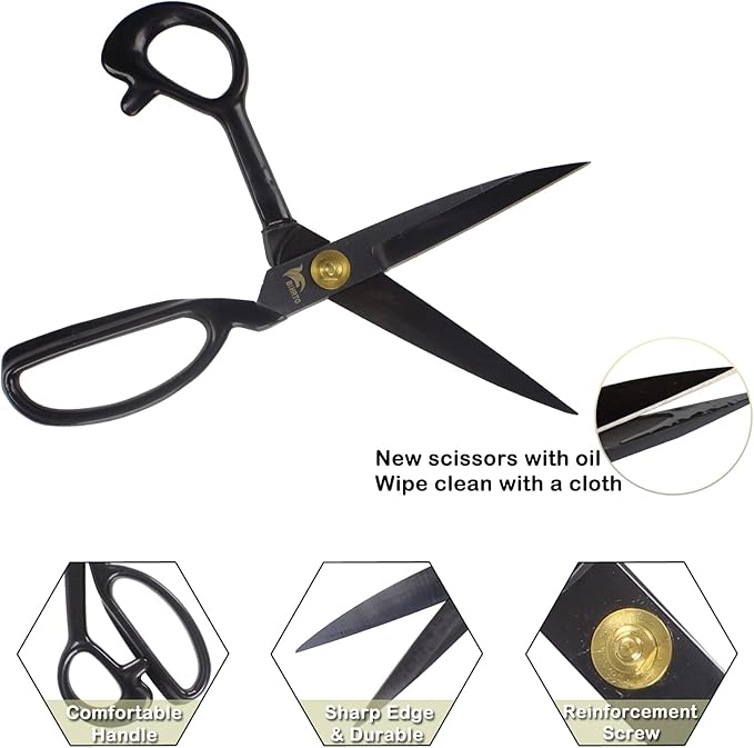 BIHRTC 11 Inch Fabric Professional Stork Tailor Scissors - Stainless Steel Sharp Dressmaker Heavy Duty Scissors for Leather Sewing Shears Tailoring