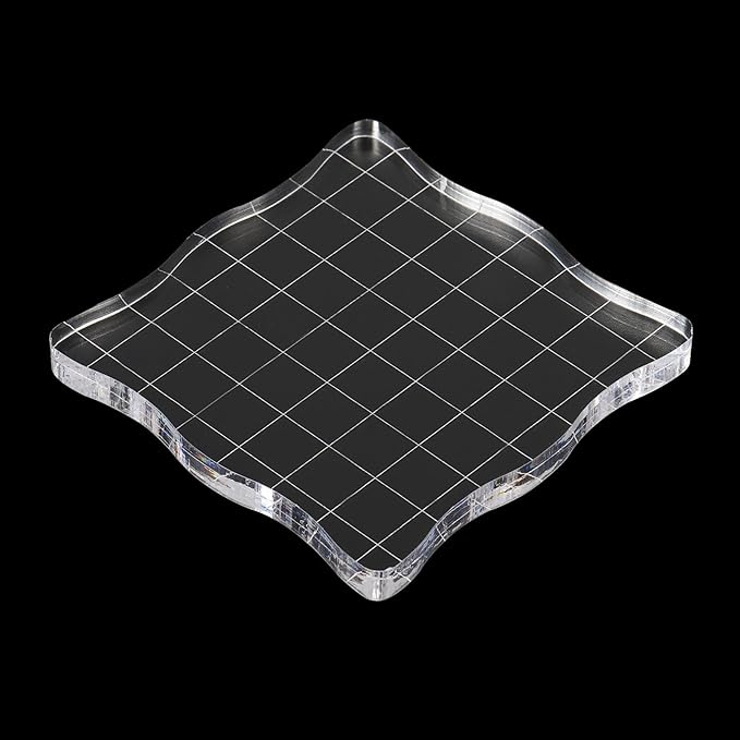 PATIKIL 3" x 3" Acrylic Stamp Block, Clear Stamping Block with Grid Lines Decorative Mounting Blocks Wave for Scrapbooking DIY Crafts Card Making
