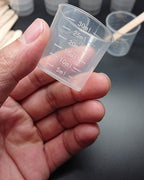 200 Pack 1oz/30ml Plastic Graduated Cups Transparent Scale Cups with 200 Pack Wooden Stirring Sticks for Mixing Paint, Stain, Epoxy, Resin