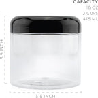 Cornucopia Brands 16oz Clear Plastic Jars w/Domed Lids (6-Pack); BPA Free PET Stackable Straight Sided Canisters for Bathroom & Kitchen Storage