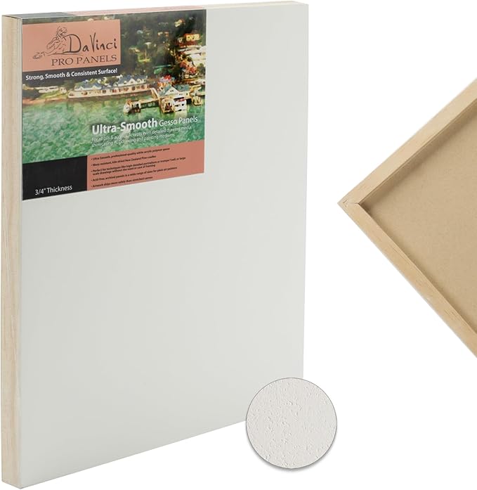 Da Vinci Pro Ultra Smooth Wood Canvas Gesso Board - 3/4" Deep, 5x7 Single White Acrylic Polymer Gesso Panels for Painting Fine Portraits and Ultra Fine Detail Illustrations and Artwork