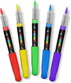 POMAC Acrylic Paint Markers Pens 5 Assorted Colors, Water-Based Paint Markers Pen Brush Tip, No-Bleed Liquid Acrylic Marker Waterproof for Fabric, Canvas, Rock, Glass, Wood, DIY Crafts, Art Supplies