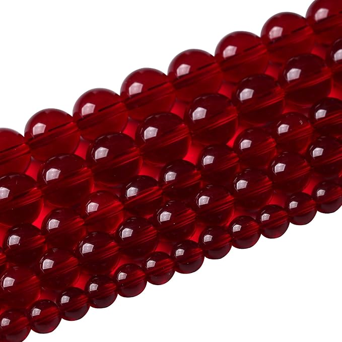 102pcs 8mm Smooth Garnet Red Glass Crystal Round Loose BeadsFor Jewelry Making DIY Bracelet Necklace Accessories 32" 2 Strand