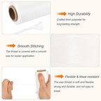 MECCANIXITY Waxed Thread,284 Yard 0.8mm 150D Flat Wax Thread Polyester Waxed String for Leather Sewing Hand Weaving Book Binding Home Decoration, White