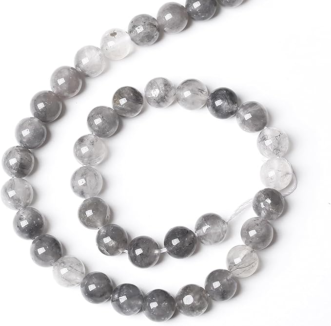 45pcs 8mm Natural Grey Cloud Crystal Stone Beads for Jewelry Making Energy Healing Power Stone Beads DIY Bracelet Necklace Accessories 15"(8mm, Grey Cloud Crystal)