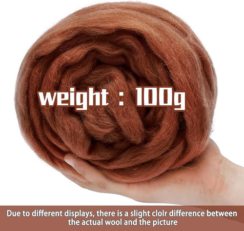 3.53oz Wool Roving Yarn, Wool Felting Supplies, Pure Wool, Chunky Yarn, Spinning Wool Roving for Needle Felting Wet Felting DIY Hand Spinning (Coffee)