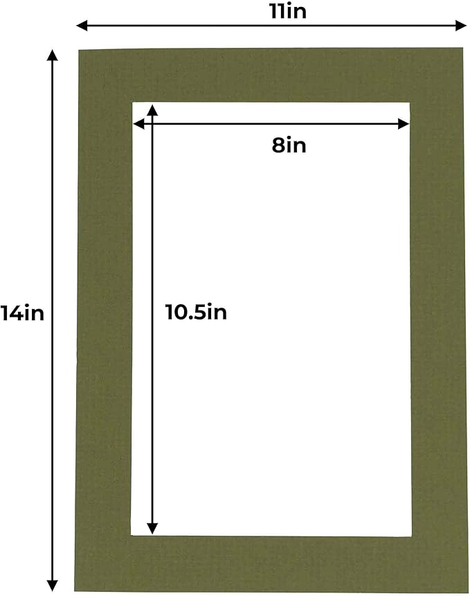 11x14 Mat for 8.5x11 Photo - Precut Dill Green Picture Matboard for Frames Measuring 11 x 14 Inches - Bevel Cut Matte to Display Art Measuring 8.5 x 11 Inches - Acid Free Pack of 100 MATS