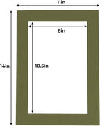 11x14 Mat for 8.5x11 Photo - Precut Dill Green Picture Matboard for Frames Measuring 11 x 14 Inches - Bevel Cut Matte to Display Art Measuring 8.5 x 11 Inches - Acid Free Pack of 100 MATS