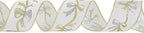 MEEDEE Gold & Silver Christmas Ribbon - 2.5 Inch White Satin with Glittery Bows Pattern - 10 Yards Wired Ribbon for Tree, Garlands & Toppers