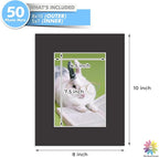 Mat Board Center, Pack of 50, 8x10 for 5x7 Black Mats - Acid Free, 4-ply Thickness, White Core - for Pictures, Photos, Framing