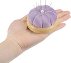 HARFINGTON Wooden Base Pin Cushion Japanese Style Cute Needle Holder Pincushions Round for Sewing Quilting Needlework DIY Crafts, Light Purple