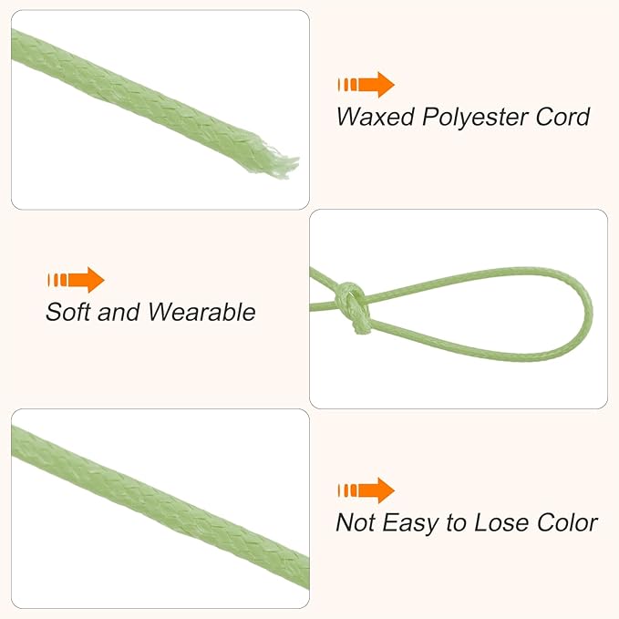 MECCANIXITY Waxed Cord 1mm Waxed Polyester Cord 175 Yard Wax String for Bracelet Making,Necklaces, Beading,Jewelry Making and DIY Crafts(Grass Green)