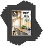 MBC Mat Board Center, Pack of 5, 11x14 for 8x10 Black Photo Picture Mat - Acid Free, 4-ply Thickness, White Core - for Pictures, Photos, Framing