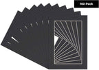 5x7 Mat for 8.5x11 Frame - Precut Mat Board Acid-Free Black 5x7 Photo Matte Made to Fit a 8.5x11 Picture Frame, Premium Matboard for Family Photos, Show Kits, Art, Picture Framing, Pack of 100 Mats
