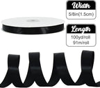 TONIFUL 5/8 Inch x 100yds Black Satin Ribbon Thin Solid Frabic Ribbons for Sewing, Craft, Bows Making, Gift Wrapping, Invitation Cards, Wedding Party Valentine's Decor