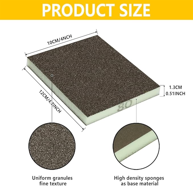 16PCS 80 Grits Sanding Sponge Coarse Sanding Block, Washable and Reusable Wet Dry Sandpaper Sponge， Sander Sponges for Wood Drywall Metal Wood
