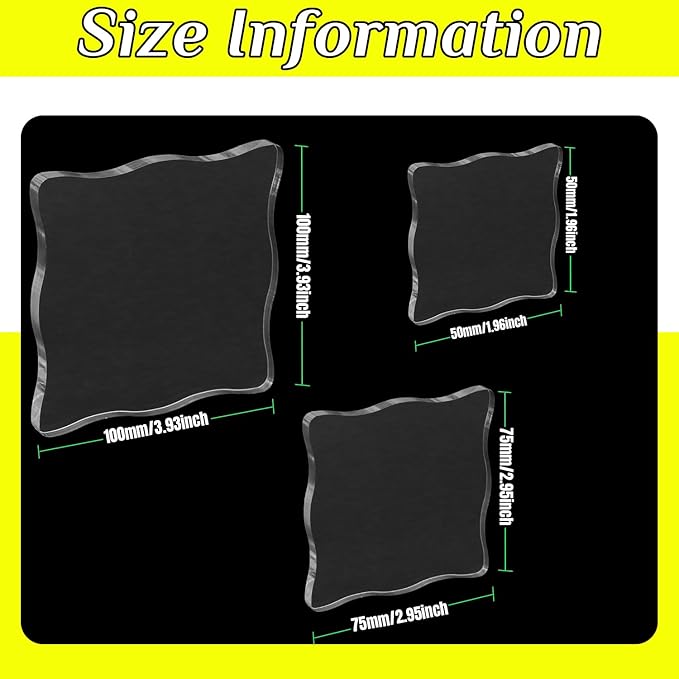 3-Piece Clear Acrylic Stamp Blocks - Wavy Blocks with Grid Lines for Scrapbooking Crafts