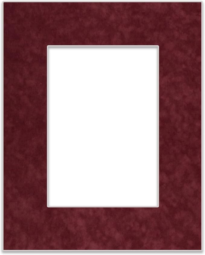 Pack of 25 Acid Free 11x14 Mats Bevel Cut for 8.5x11 Photos - Dark Red Suede Precut Matboards With Backing Boards and Clear Photo Mat Bags For Pictures, Photos, Framing - 4-ply Thickness