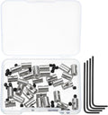 MECCANIXITY 30 Pcs Metal Locking Pin Backs, Locking Pin Keepers Locking Clasp 9mm(H) with 4 Wrench Replacement in Storage Case for Badge, Brooch, Silver Tone
