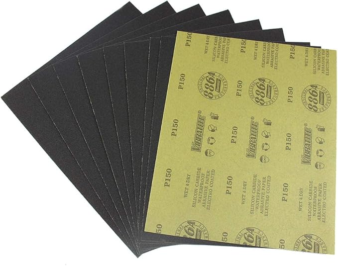 MAXMAN 10Pcs Wet and Dry Sandpaper,9 x 11 Inch Assortment Sandpaper Sheets,150 Grit for Car,Wood Furniture Finishing Automotive Polishing