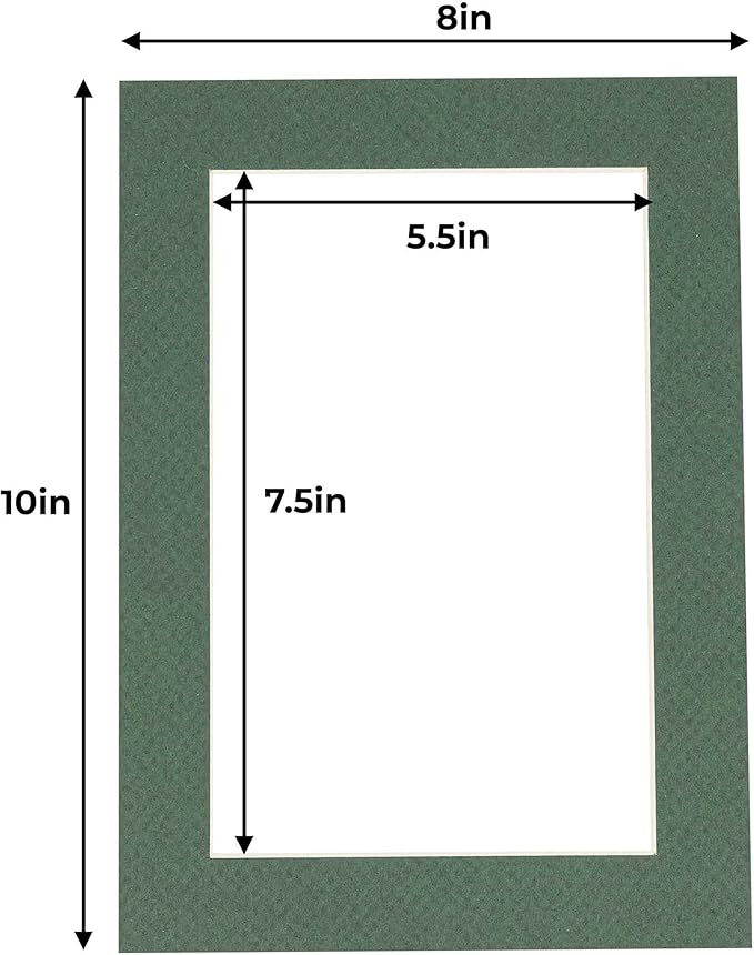 6x8 Mat for 8x10 Frame - Precut Mat Board Acid-Free Show Kit with Backing Board, and Clear Bags Hunter Green 6x8 Photo Matte Made to Fit a 8x10 Picture Frame Matboard for Framing, Pack of 10 Mats