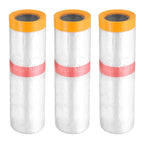 HARFINGTON 3 Rolls Pre-Taped Masking Film 106.3" x32.8ft Double Adhesive Tape and Drape Painters Plastic Drop Cloth Film with Tape Plastic Sheeting for Automotive Painting Covering