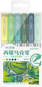 6 Color Acrylic Paint Markers, Brush Tip Acrylic Paint Pens With Visual Ink Window, Fabric Paint Markers for Clothes, Textile - High Coverage on Wood, Glass, Rock - DIY Art Supplies for Kids, Adults