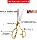 Professional Fabric Scissors，10" Sewing Scissors, Heavy Duty Shears for Fabric,Leather,Raw Materials,Dressingmaking,Upholstery Shears for Dressmakers Students Office Crafting