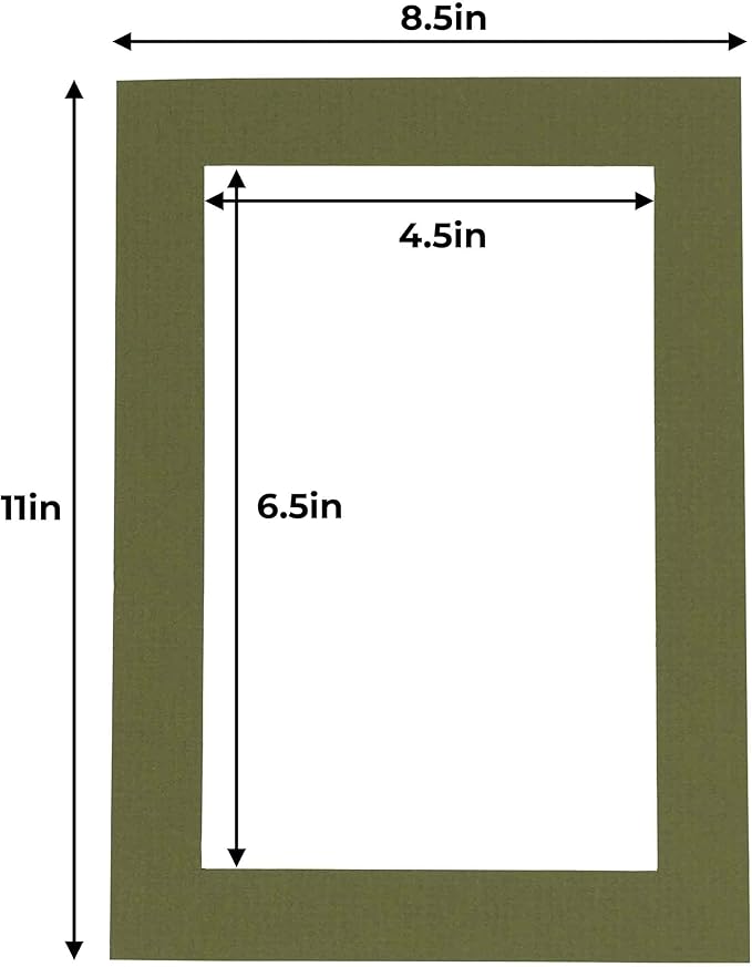 5x7 Mat for 8.5x11 Frame - Precut Mat Board Acid-Free Dill Green 5x7 Photo Matte For a 8.5x11 Picture Frame, Premium Matboard for Family Photos, Show Kits, Art, Picture Framing, Pack of 25 Mats
