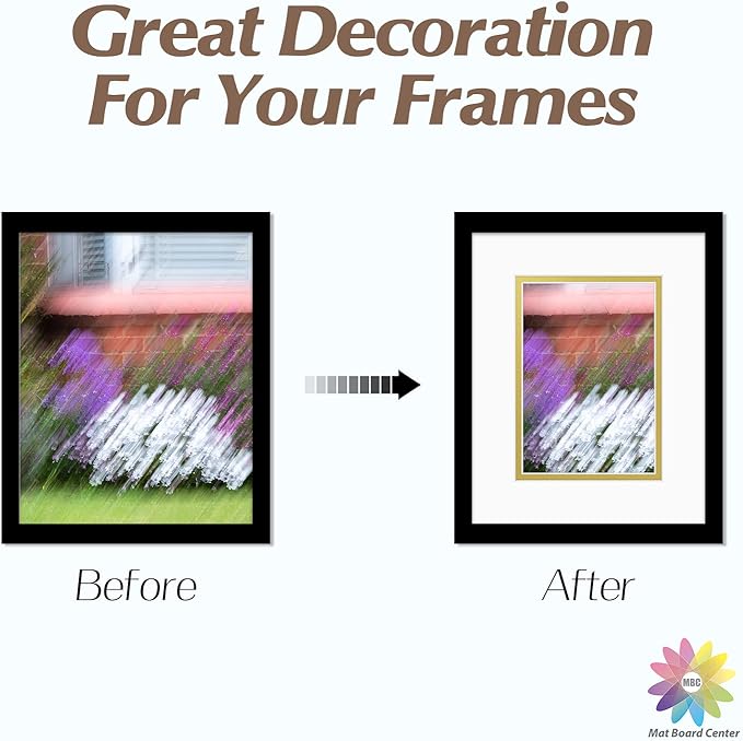 Mat Board Center, Double Mat - Acid Free, 8-ply Thickness, White Core - for Pictures, Photos, Framing (Off White Over Gold, 8x10 for 5x7, Pack of 5)