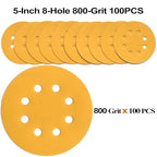 5-Inch 8-Hole Hook and Loop Sanding Discs 800-Grit Random Orbit Sandpaper, 100-Pack