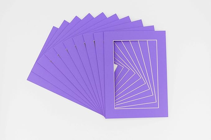 Pack of 25 Acid Free 8x10 Mats Bevel Cut for 5.5x8.5 Photos - Light Purple Precut Matboards With Backing Boards and Clear Photo Mat Bags For Pictures, Photos, Framing - 4-ply Thickness