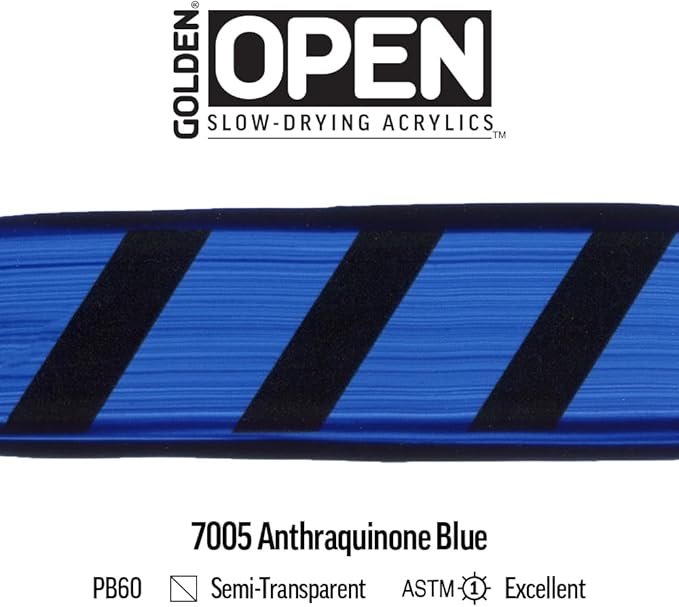 OPEN Slow-Drying Acrylics by GOLDEN, Anthraquinone Blue, 5 fl oz. tube, Professional Acrylic Paint, Semi-Transparent