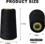 Sewing Thread Cone Set, 3 Pack Serger Thread, 3000 Yards Each, All Purpose Thread for Sewing, Quilting, Machines, Overlock, Merrow & Hand Embroidery (Black*3)