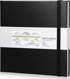 Moinchore Back to School Gifts Square Sketchbook 8 x 8 Inch Hardcover Art Sketch Book Drawing Papers 120 Pages, Mixed Media Journal Notebook with Elastic Closure Sketchbook for Drawing(Black)