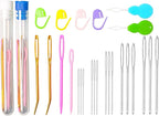 Hekisn 45Pcs Large Eye Blunt Yarn Needles Kit, Assorted Sizes Bent Tapestry Darning Needle, Sewing With Threaders & Stitch Markers for Knitting Crochet (Blue&White)