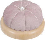 HARFINGTON Wooden Base Pin Cushion Japanese Style Cute Needle Holder Pincushions Round for Sewing Quilting Needlework DIY Crafts, Pink
