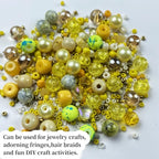 Assorted Glass Resin Beads Multi Size Colors Smooth Cracked Gravel Millet Spacer Beads for Bracelets Necklace Earring DIY Jewelry Making Craft(Yellow Series)